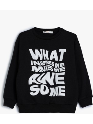 Koton Sweatshirt Slogan Baskılı Bisiklet Yaka Uzun Kollu