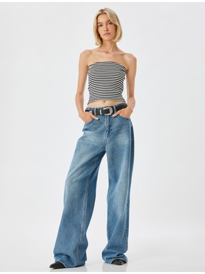 Koton Straplez Crop Üst Ribanalı Slim Fit