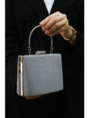 Zennur Kadın Gümüş Simli Abiye , Clutch Gece Çantası