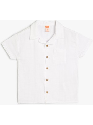 Koton Müslin Gömlek Dokulu Düğme Detaylı Klasik Yaka Cepli