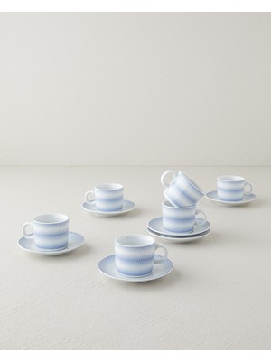 English Home Elisa Kahve Yanı Bardağı 12 Parça Desenli Porselen Mavi Takım