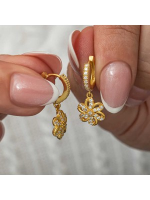 Stil Love ​gümüş Sallantılı Gold Çiçek Kadın Küpe