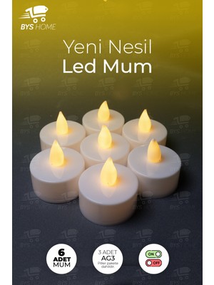 BYSHOME 6 Adet Sarı Işıklı LED Mum El Mumu Tealight Piller Dahil Kullanıma Hazır