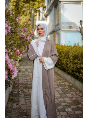 Harika Wear Beyaz-Şoko Şık Abaya Ferace