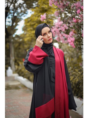 Harika Wear Siyah Bordo Renklerinden Ferace Abaya