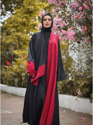 Harika Wear Siyah Bordo Renklerinden Ferace Abaya