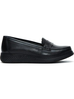 Derimod Kadın Siyah Deri Comfort Loafer 24WFD410218