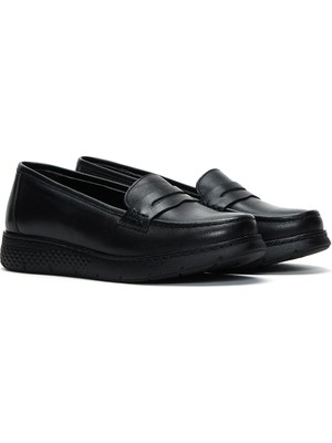 Derimod Kadın Siyah Deri Comfort Loafer 24WFD410218