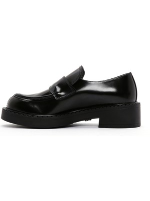 Derimod Kadın Siyah Deri Maskülen Loafer 24WFD140122