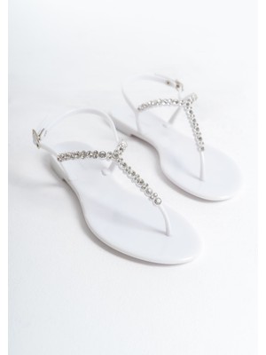 Mubiano Summer Kadın Jelly Mat Beyaz Taş Detay Düz SANDALET-MSTB7070-B