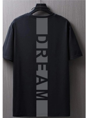 Erkek Siyah Sırt Dream Baskılı Oversize T-Shirt