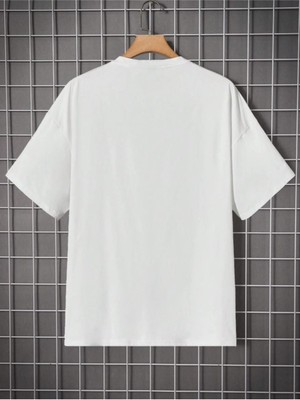 Erkek Beyaz Stylish Baskılı Oversize T-Shirt