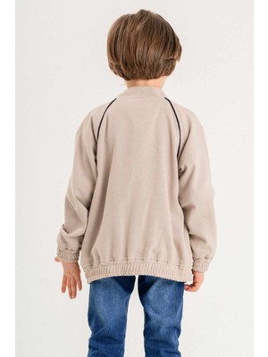 Gold Class Kidswear Çift Cepli Fermuarlı Astarlı Nakışlı Keten Erkek Çocuk Ceket