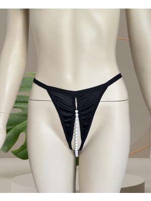 Intive Lingerie Siyah Arkası Zincirli Kurdeleli Ağı Açık Incili STRING-5259 (Özel Koleksiyon)