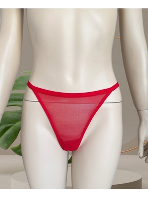 Intive Lingerie Kırmızı Arkası Zincir Dantelli Transparan Ağı  Pamuklu BRAZILIAN-5170 (Özel Koleksiyon)