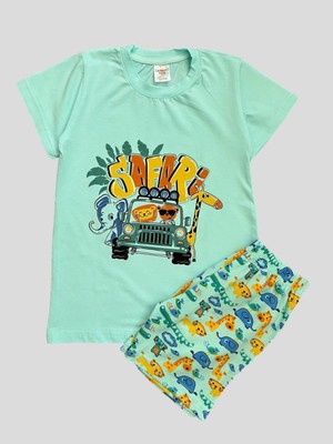 Elmas Kids Erkek Çocuk  Pamuklu Safari Desenli Kısa Kollu Şortlu Yazlık Pijama Takımı