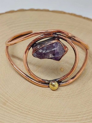 Yaşam Tohumu Ametist Taşı Motifli Bakır Bileklik (52532)