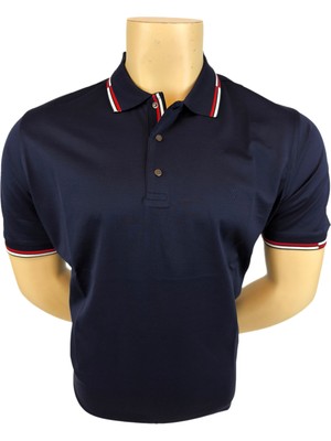 Sabri Özel Erkek T-Shirt Merserize Kısa Kol Polo Yaka Renkli Yaka Biyeli