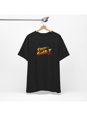 Bs Moda Unisex Street Fighter Baskılı Siyah Basic Tshirt