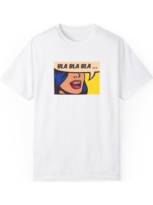 Bs Moda Unisex Bla Bla Baskılı Komik Beyaz Basic Tshirt