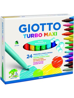 Giotto Turbo Maxi Keçeli Kalem 24 Renk Süper Yıkanabilir 5 mm Uçlu Kalem Seti