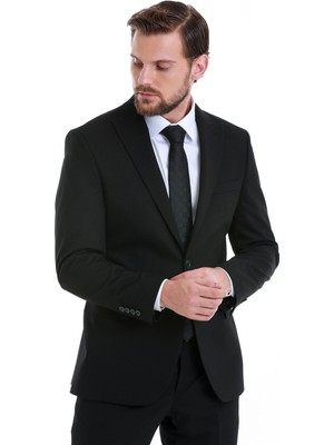 Hatemoğlu Siyah Slim Fit Düz Sivri Yaka Klasik Takım Elbise