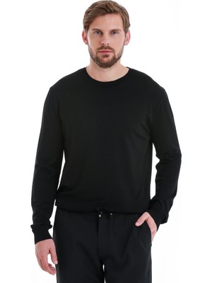 Hatemoğlu Siyah Regular Fit Düz Bisiklet Yaka Rayon Kazak