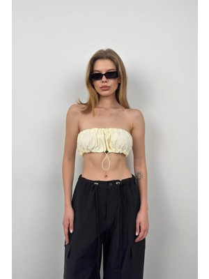 Black Fashion Lastik Detay Straplez Crop