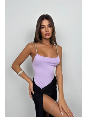 Black Fashion Taş Askılı Bodysuit