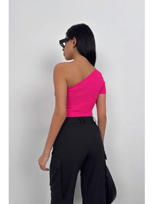 Black Fashion Tek Omuz Crop Bluz