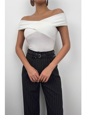 Black Fashion Çapraz Kayık Yaka Bodysuit