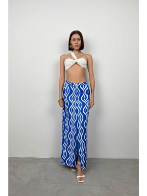 Black Fashion Baskılı Önü Yırtmaçlı Etek