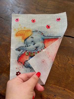 Gönülden Tasarım Pul Payetli Hasır Kumaş Fil Arma Dikiş Aplike 23X19 cm