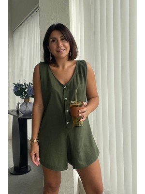 Mjamass Yeşil Düğmeli Şile Bezi Tulum