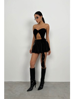 Black Fashion Gül Detay Volanlı Etek