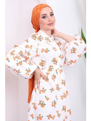 İmaj Butik Orange Çiçekli Elbise