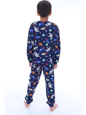 Bunny Hopp 3-8 Yaş Galaxy ve Astronot Baskılı  Pamuk Uzun Kollu Erkek Çocuk Pijama Takımı