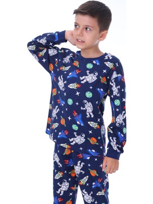 Bunny Hopp 3-8 Yaş Galaxy ve Astronot Baskılı  Pamuk Uzun Kollu Erkek Çocuk Pijama Takımı