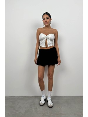 Black Fashion Bel Katlamalı Pileli Mini Etek
