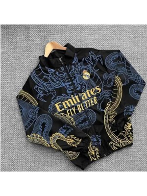 By Srt Giyim Unisex Paraşüt Kumaş Oversize Baskılı Siyah Rüzgarlık Yağmurluk