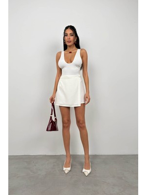 Black Fashion Düğmeli Keten Etek