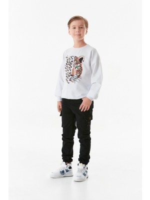 FullaModa Leopar Baskılı Bisiklet Yaka Erkek Çocuk Sweatshirt