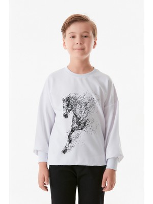 FullaModa At Silüetli Bisiklet Yaka Erkek Çocuk Sweatshirt