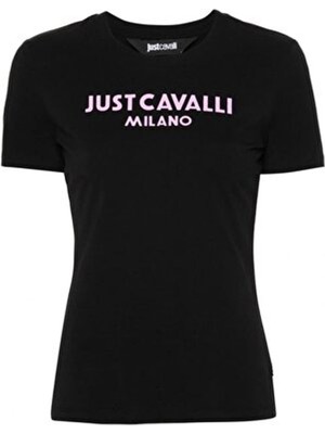 Just Cavalli Yuvarlak Yaka Baskılı Siyah - Beyaz Kadın T-Shirt 76Pahe13