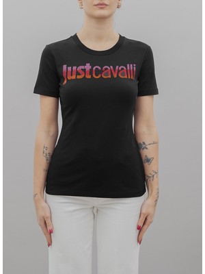 Just Cavalli Yuvarlak Yaka Baskılı Siyah Kadın T-Shirt 76Pahe06