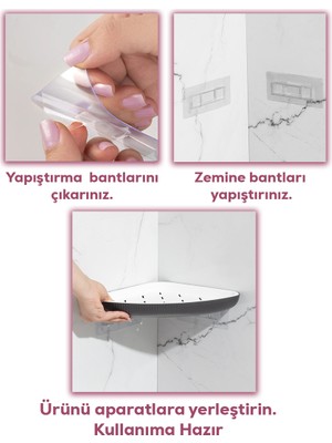 Porsima 0447 Istiridye Banyo Mutfak Köşe Rafı - Paslanmaz Yapışkanlı Duş Rafı Banyo Düzenleyici Organizer