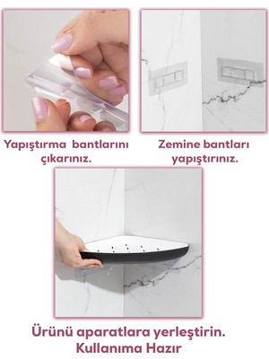 Porsima 0447 Istiridye Banyo Mutfak Köşe Rafı - Paslanmaz Yapışkanlı Duş Rafı Banyo Düzenleyici Organizer