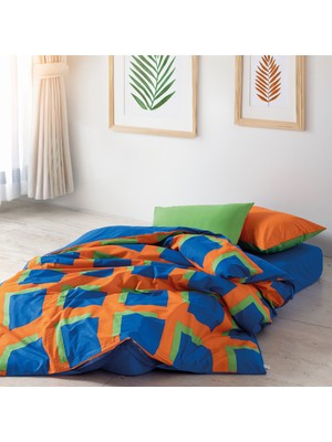 Cozy Home Popping Colors Tek Kişilik Lastikli Çarşaflı Nevresim Takımı Venus Mavi