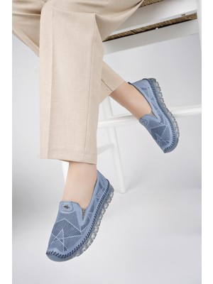 Tarçın Ayakkabı Hakiki Deri Kot Mavi Kadın Deri Babet TRC175-0701