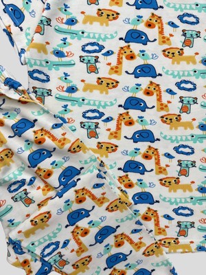 Elmas Kids Erkek Çocuk %100 Pamuklu Safari Desenli Beyaz Kısa Kollu Yazlık Pijama Takımı